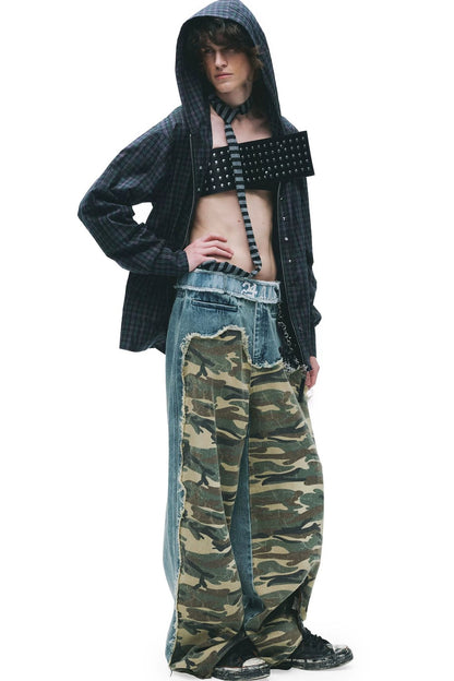 Hooded Distressed Shirt with Rivets