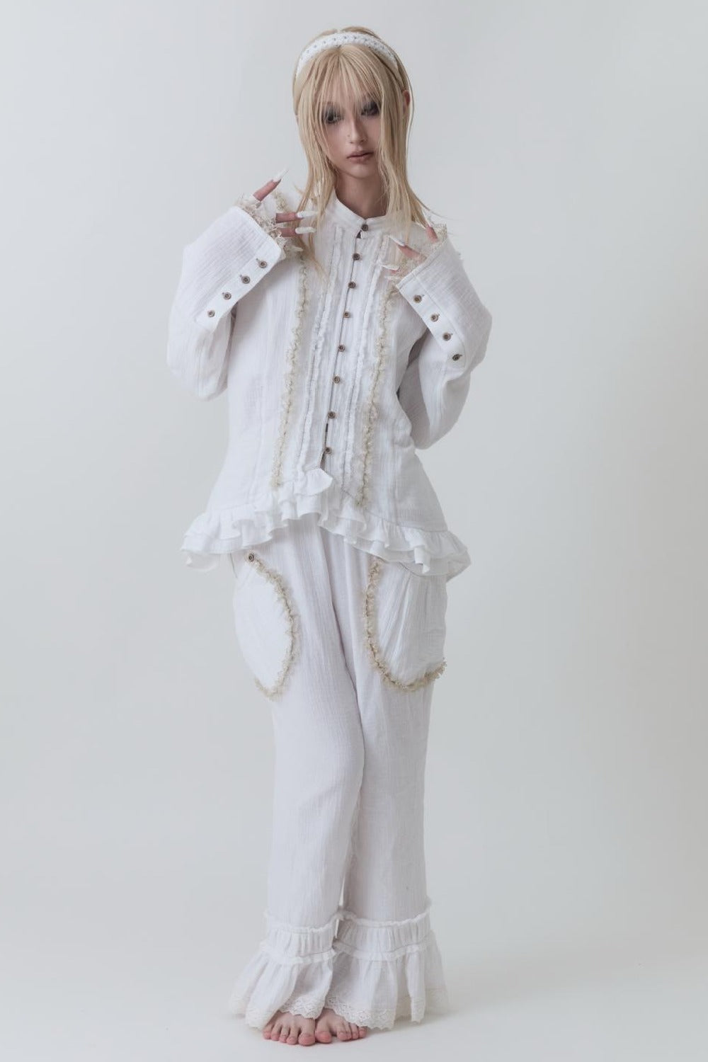 Completo top e pantaloni in cotone ultrasottile stile medievale
