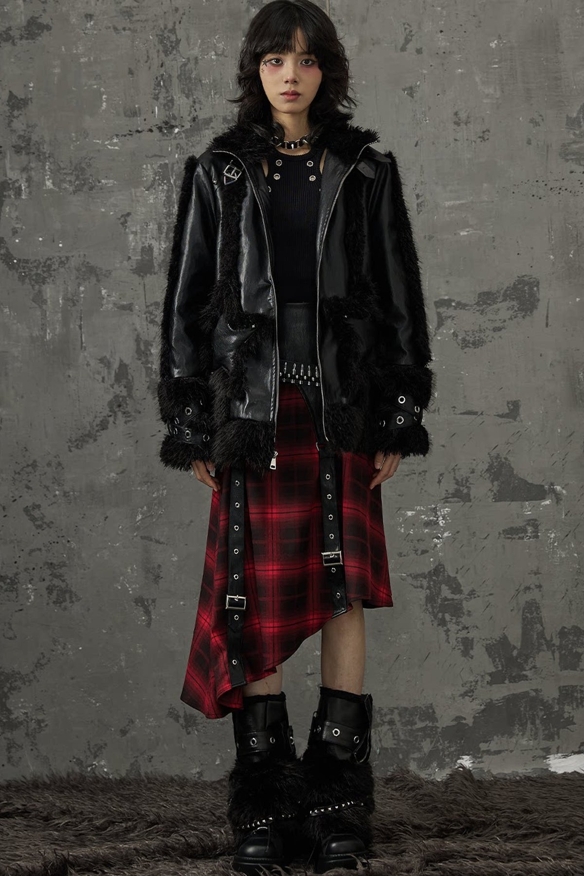 Punk-Star-Patchworkjacke mit Fell
