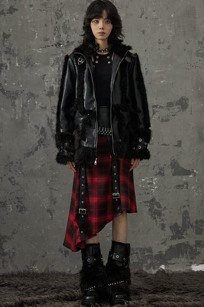 Punk-Star-Patchworkjacke mit Fell