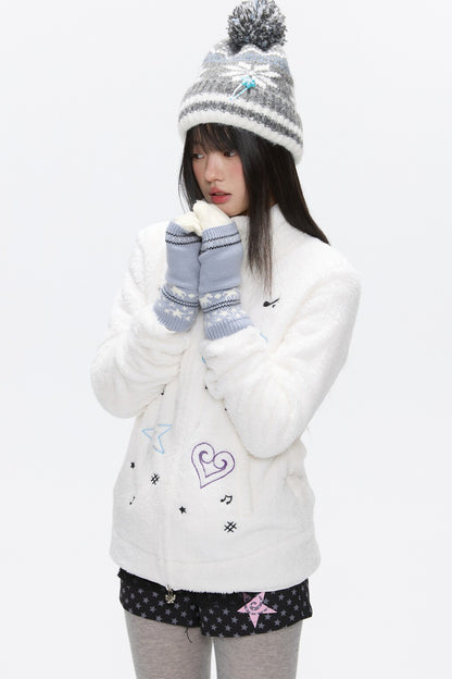 Embroidered Plush Fleece Coat