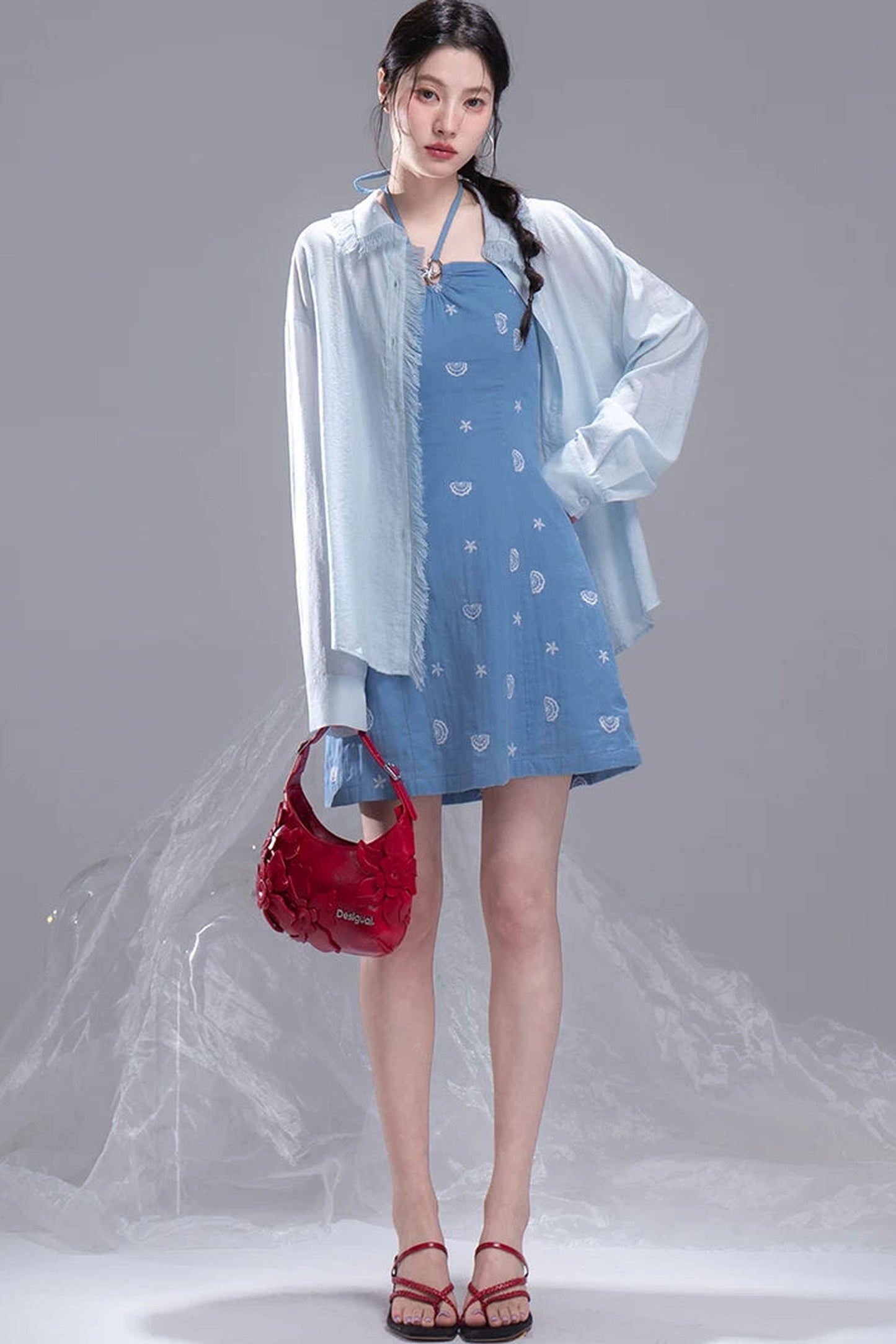 Star Mist Blue Tassel Lace Blouse
