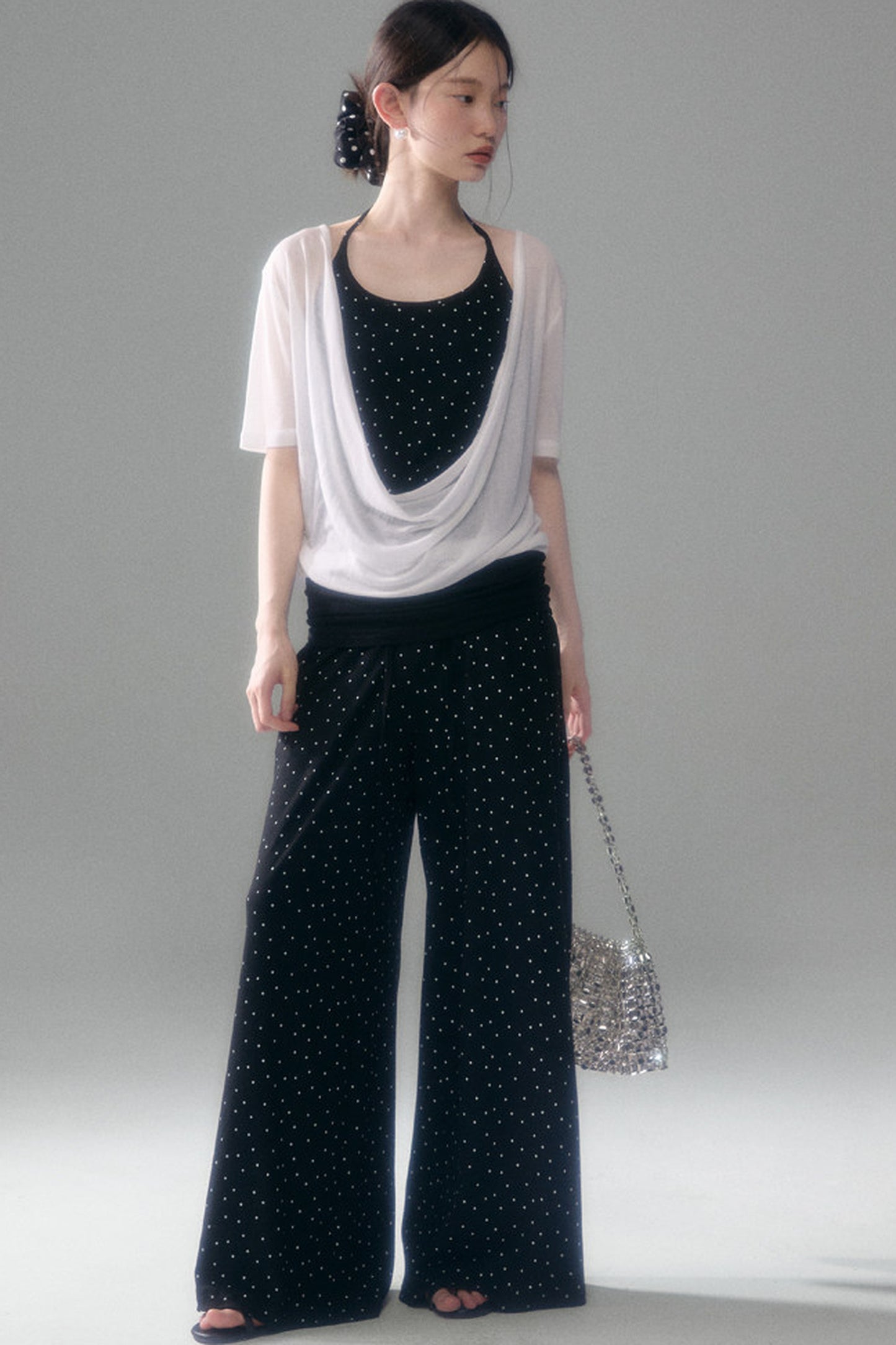 Retro Polka Dot Foldable Strapless Wide Leg Trousers