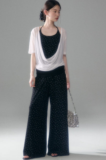 Retro Polka Dot Foldable Strapless Wide Leg Trousers