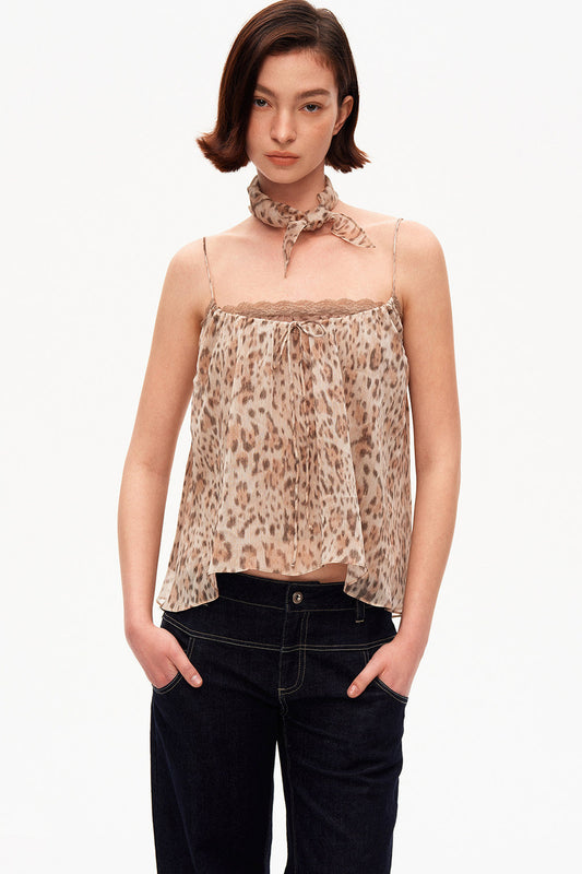 Retro Leopard Print Lace Tank Top Set