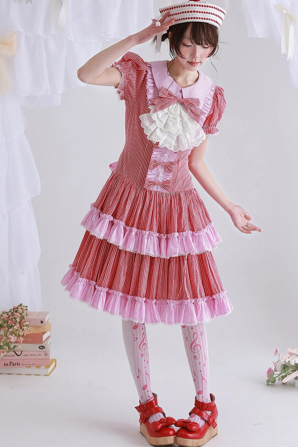 Red Retro Striped Lolita Dress