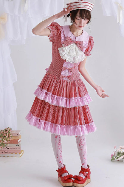 Red Retro Striped Lolita Dress