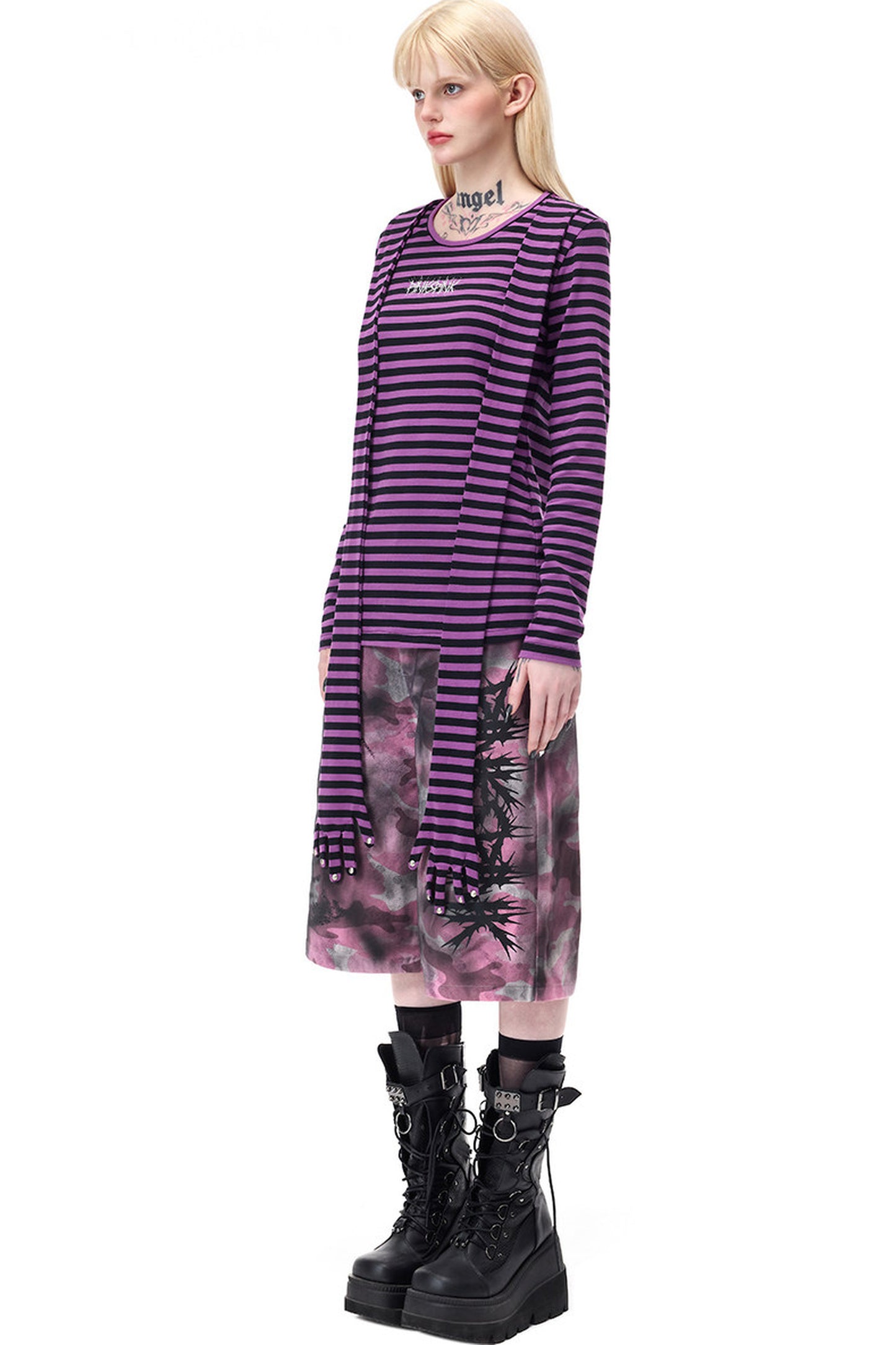Striped Rivet Glove Sleeve Top