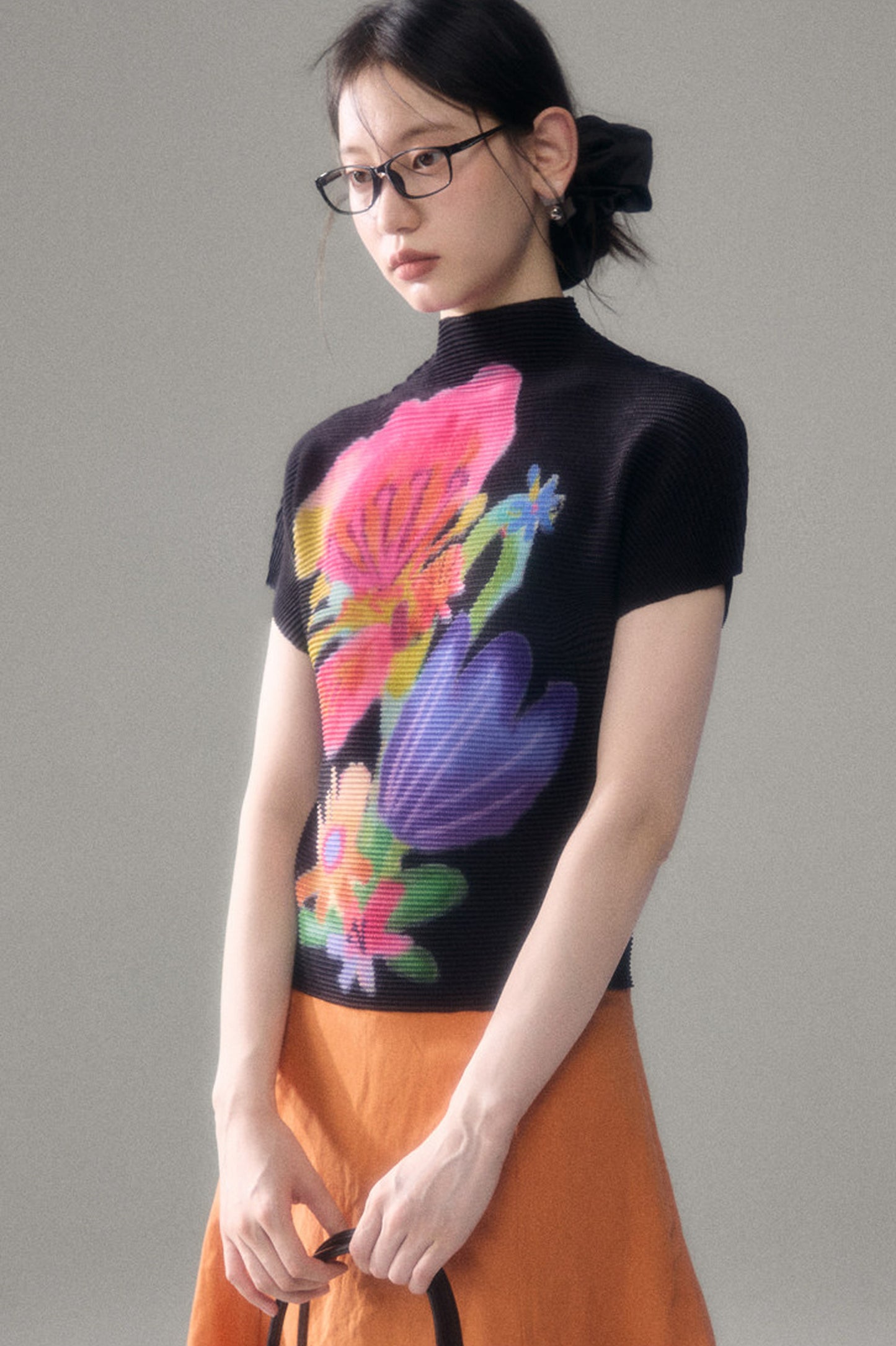 Floral Corn Pleat Knit Top