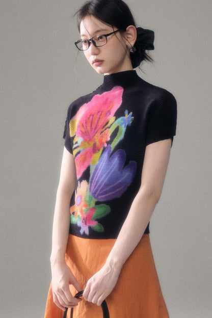 Floral Corn Pleat Knit Top