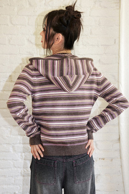 Striped Hooded Short Cardigan