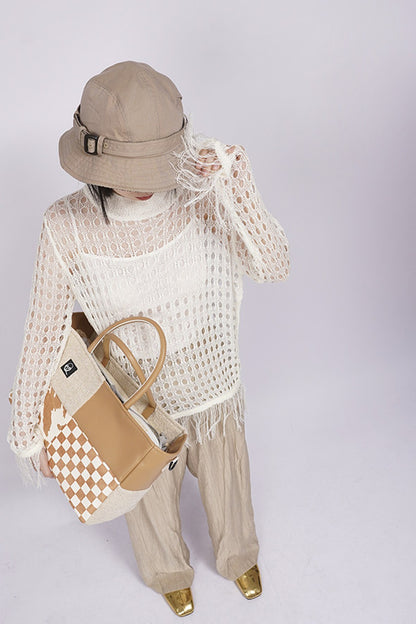 Y2K Leather Contrast Tote Bag