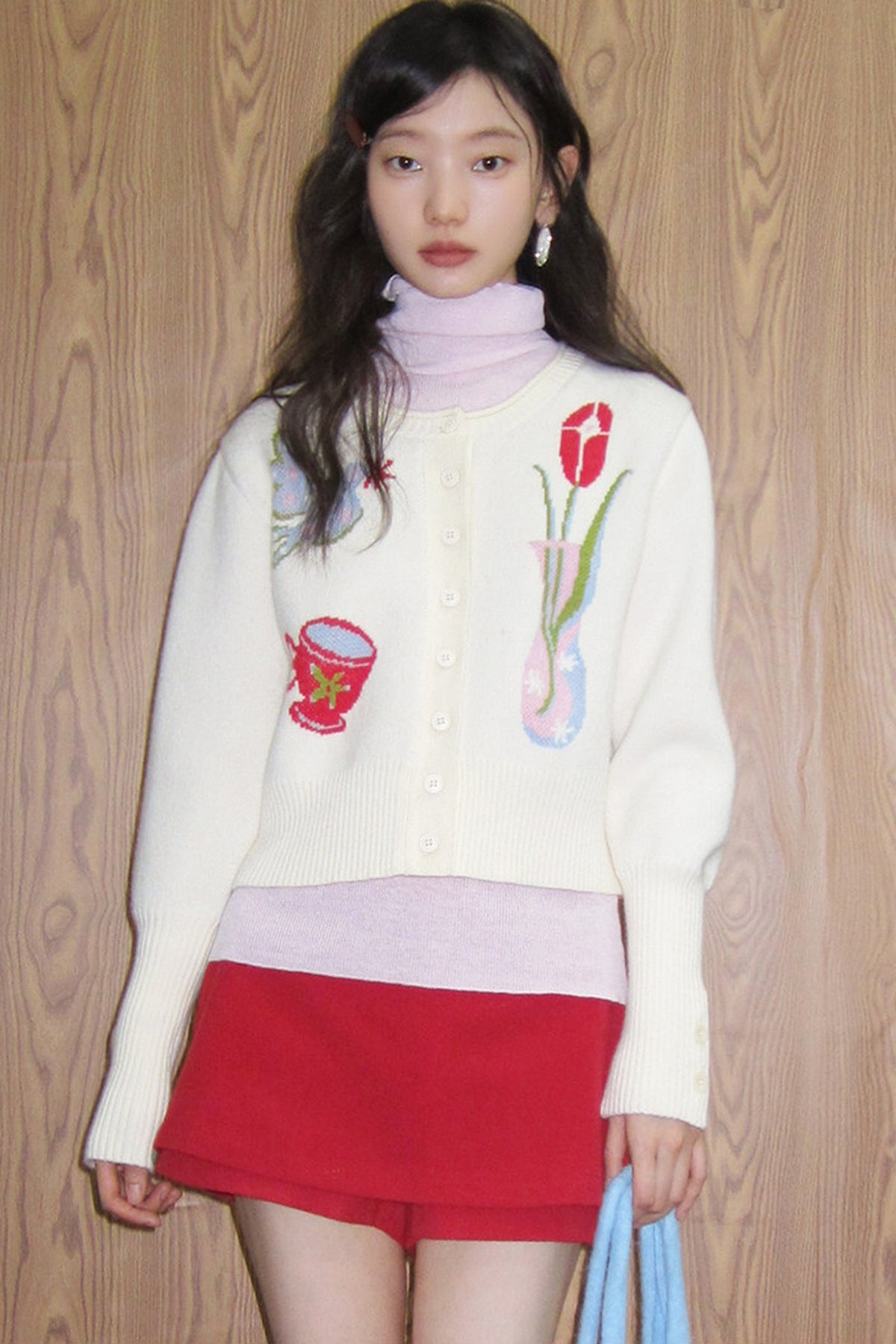 Tulip Bird Jacquard Knit Cardigan