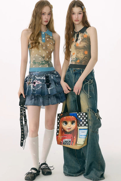 Starfall Rabbit Knit Polo Camisole Top