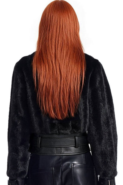 Imitation Mink Fur PU Leather Splicing Jacket