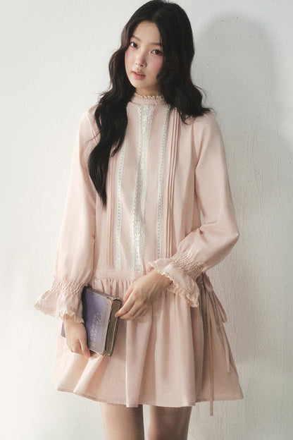 Lace High Collar Ruffle Dress