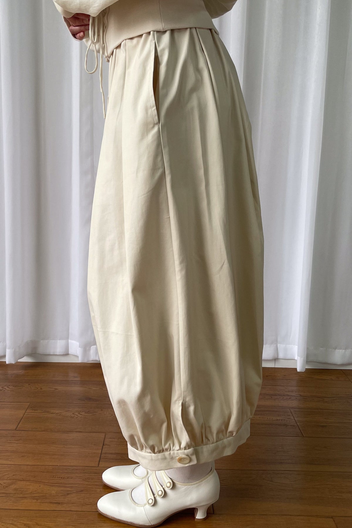 Beige Wide-Leg Lantern Pants