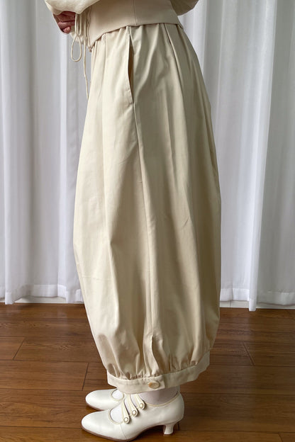 Beige Wide-Leg Lantern Pants