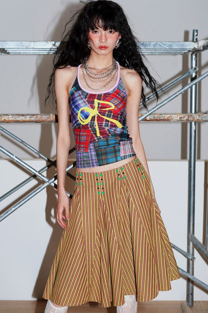 Color-Block Plaid Bow Camisole