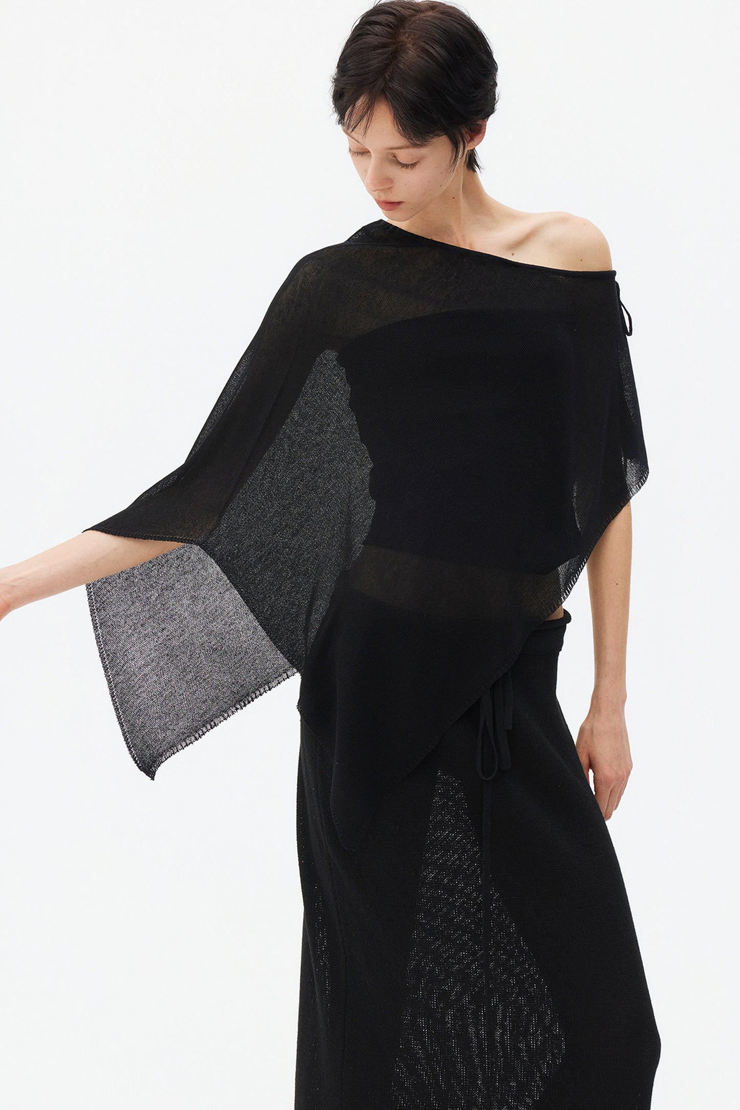Irregular Linen Asymmetrical Cape Set-Up
