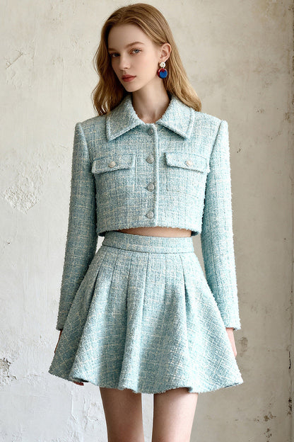 Cropped Jacket Pleated Skirt Set