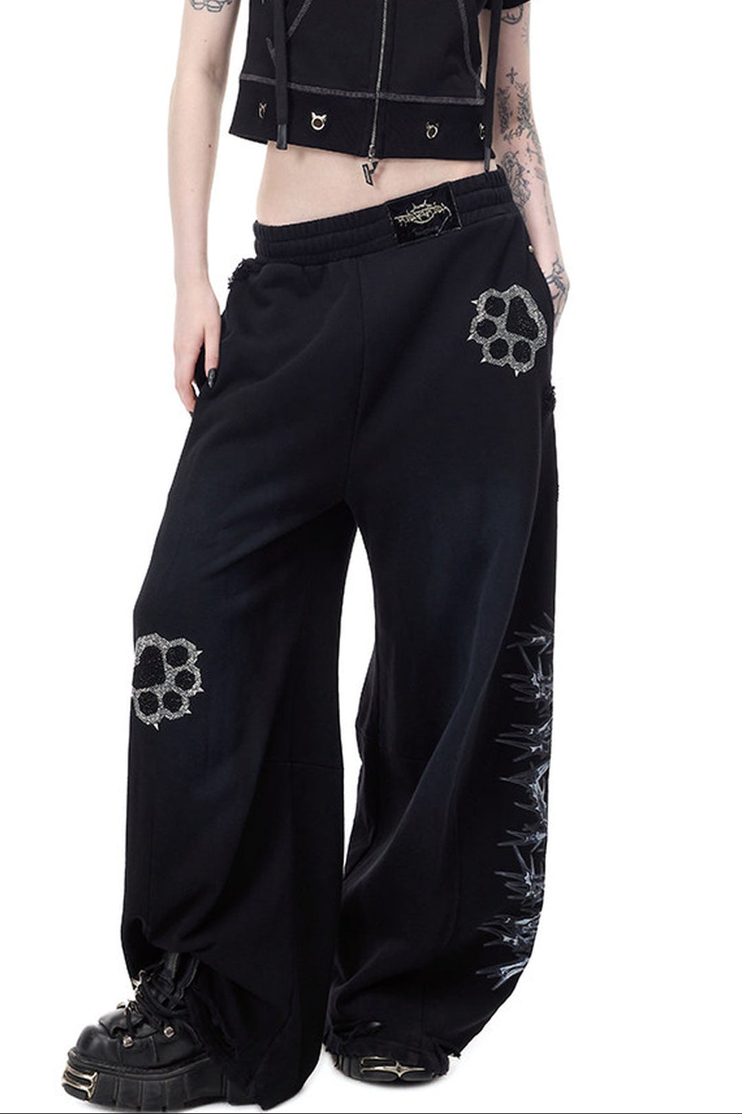 Rhinestone Rivet Scissor-Leg Sweatpants