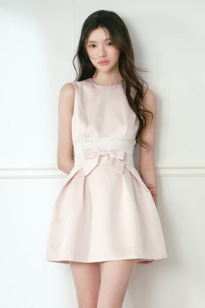 Pink Satin Bow Sleeveless Dress