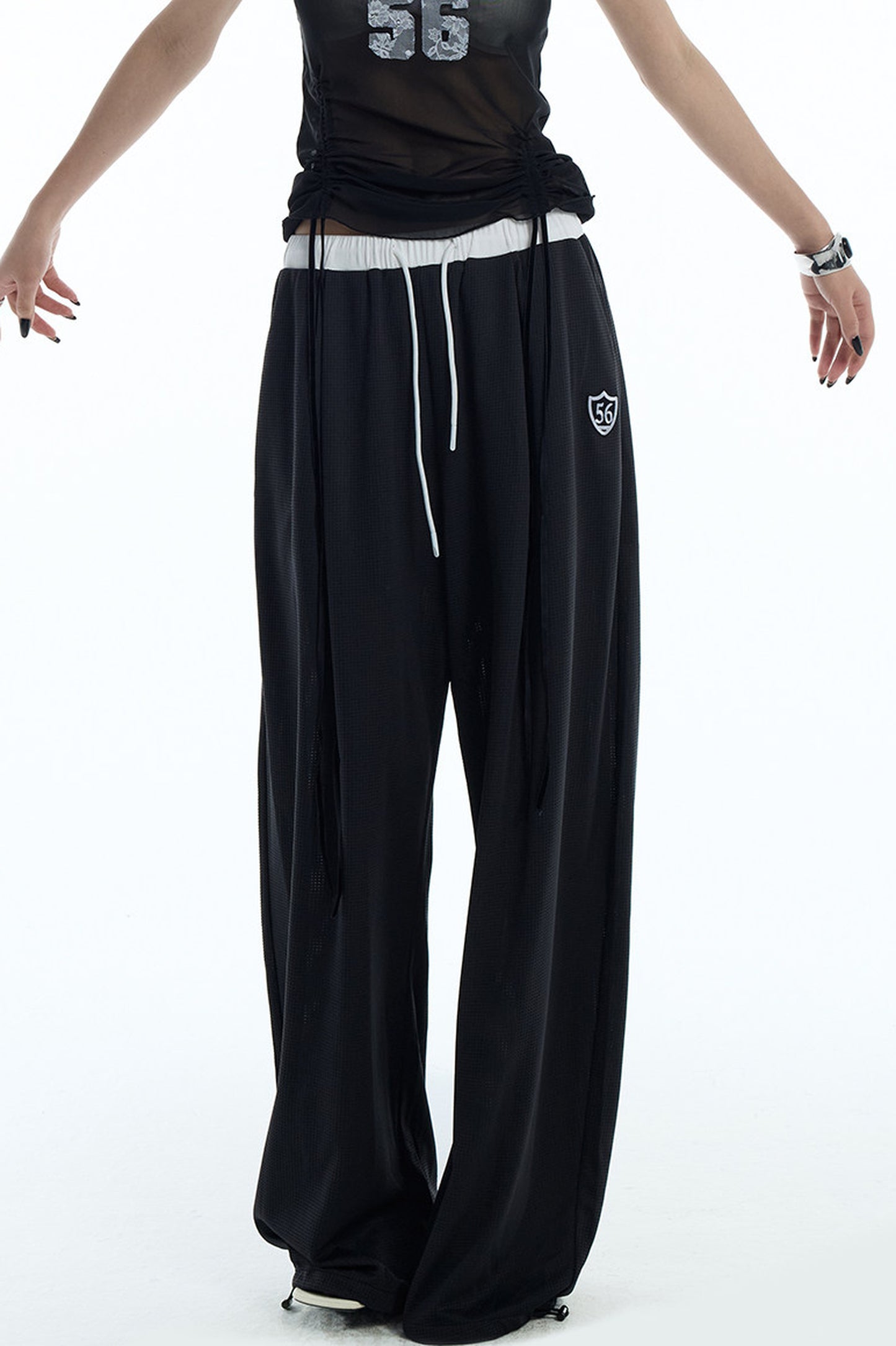 Black White Color-Block Sports Pants