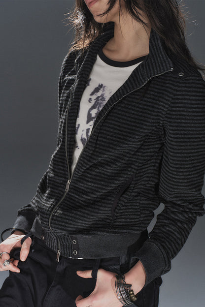 Veste à col montant patchwork rayée