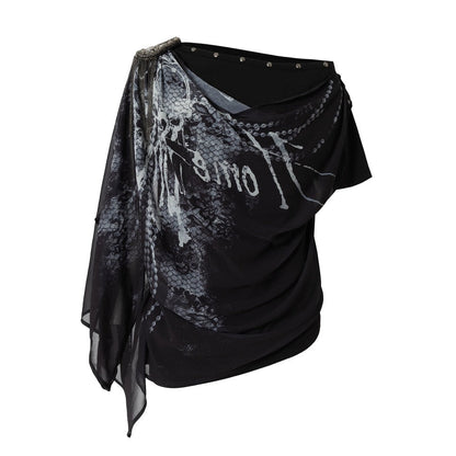 Off-Shoulder Print Chiffon Top