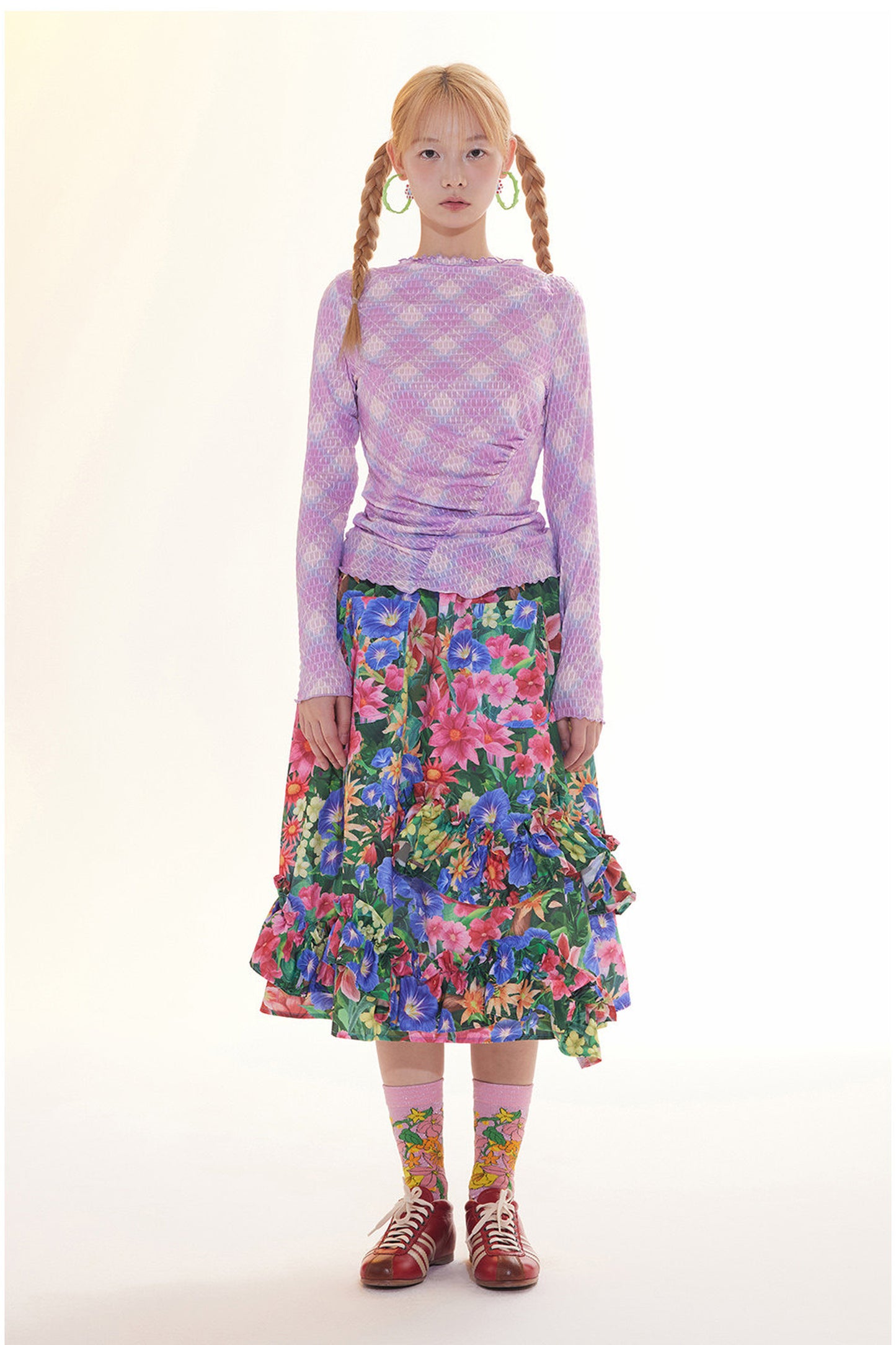 Floral Plaid Ruffled Skirt