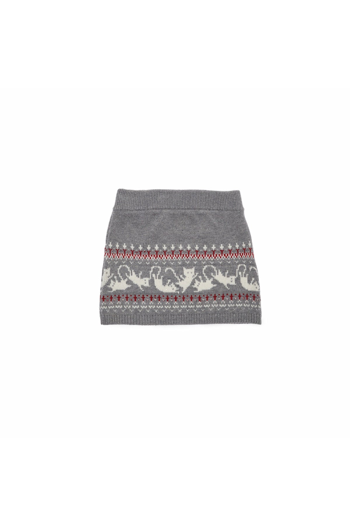 Fair-Isle-Jacquard-Set aus Katzen-Pullover, Strickjacke und Rock