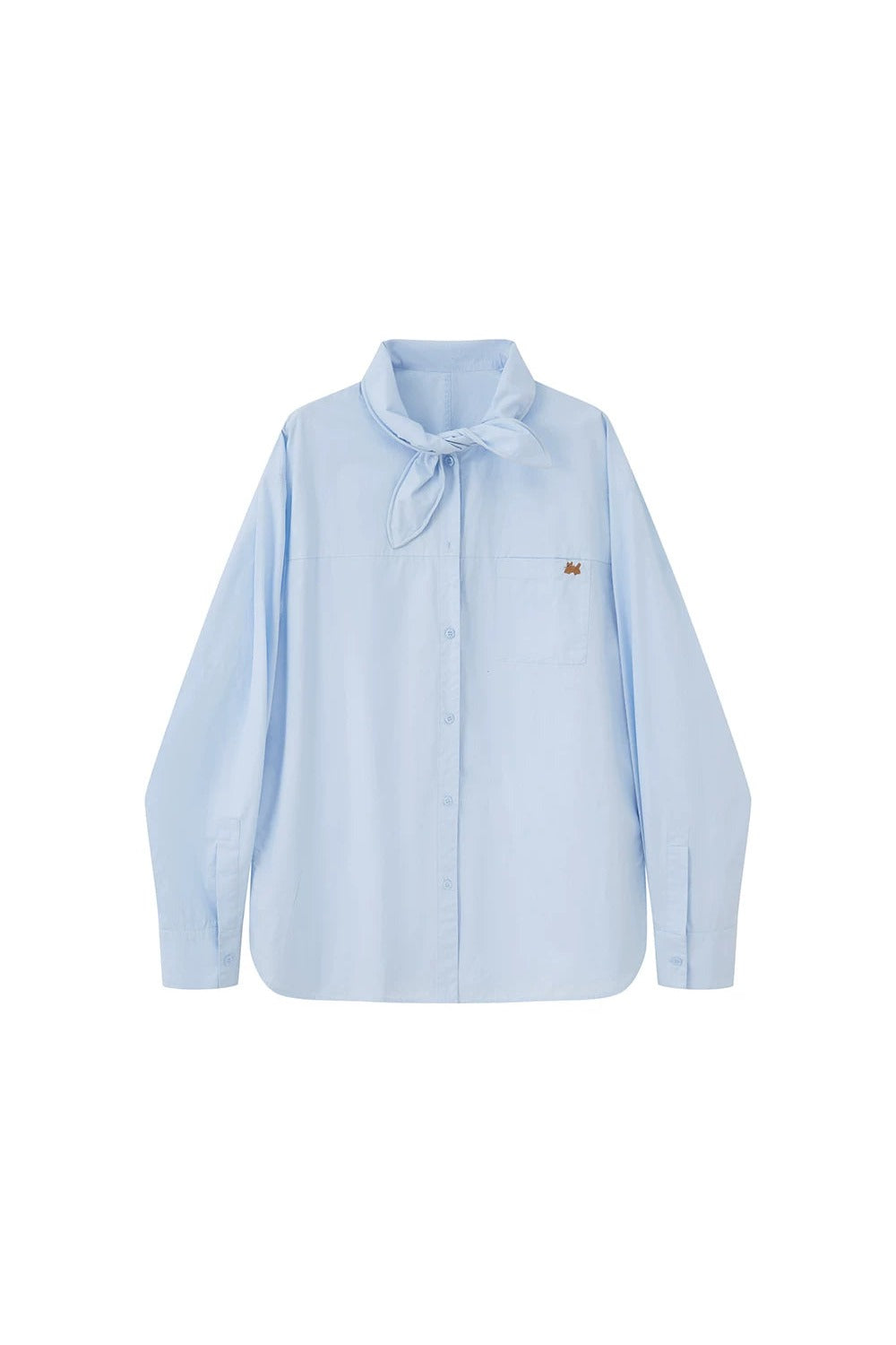 Washed Cotton Scarf-Style Blouse