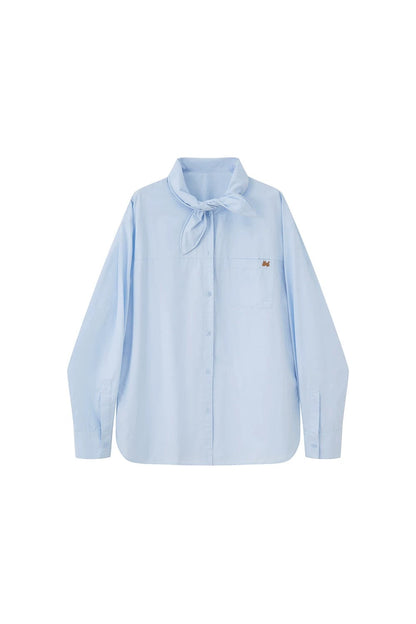 Washed Cotton Scarf-Style Blouse
