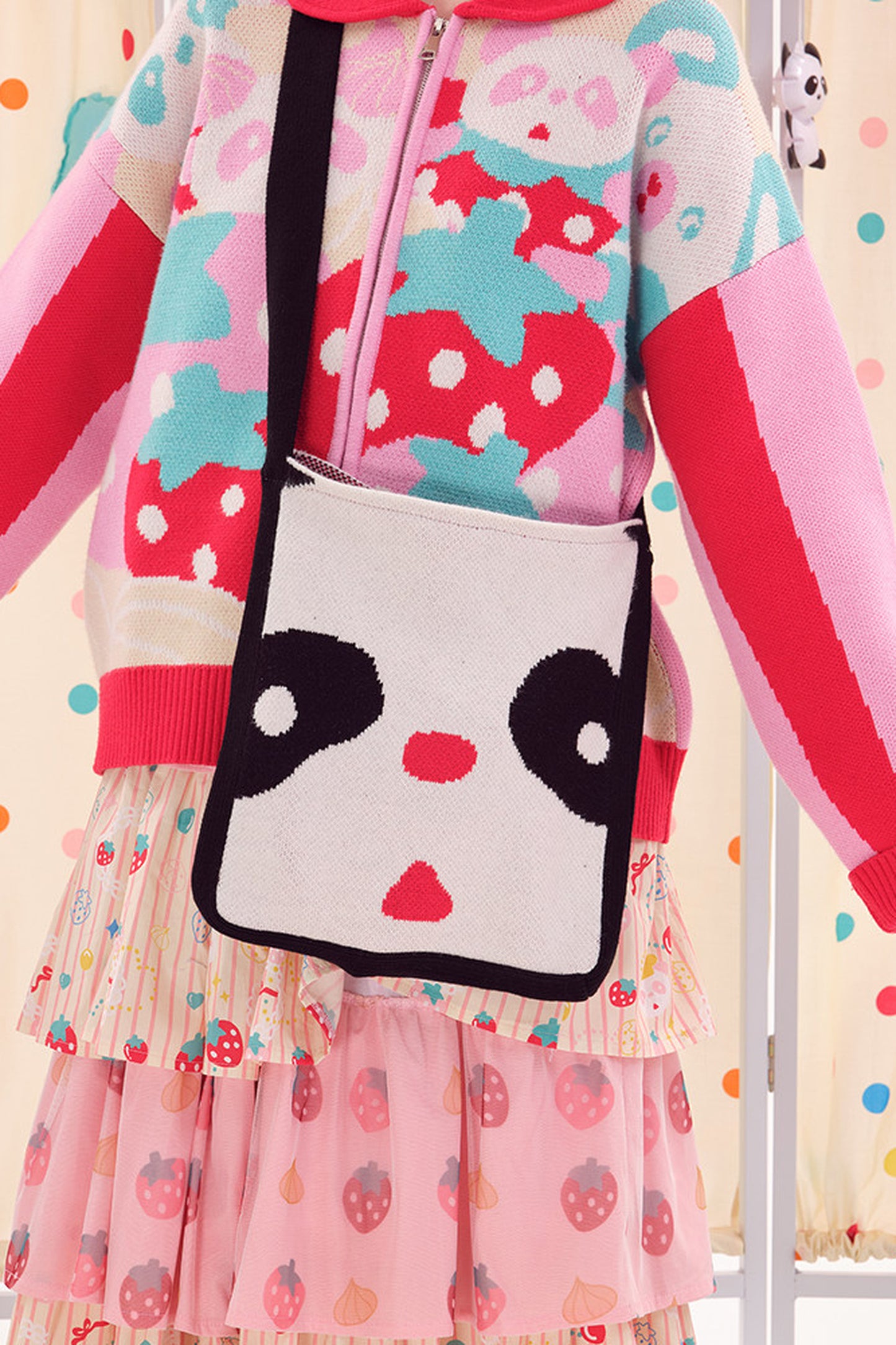 Double-Sided Knitted Panda Crossbody Bag