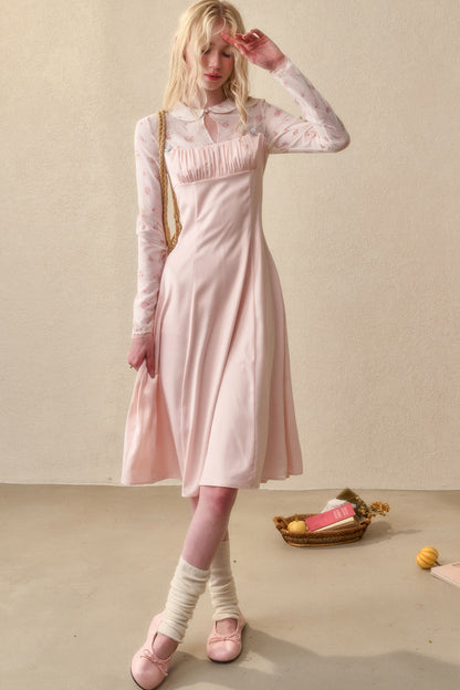 Peach Floral Satin Tencel Dress Set-Up