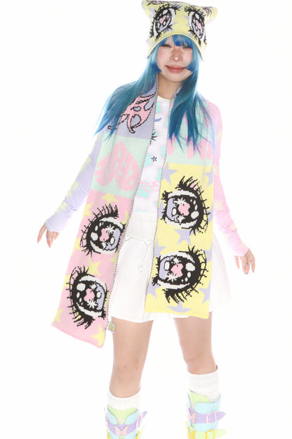 Comic Eye Knitted Long Scarf Set-Up