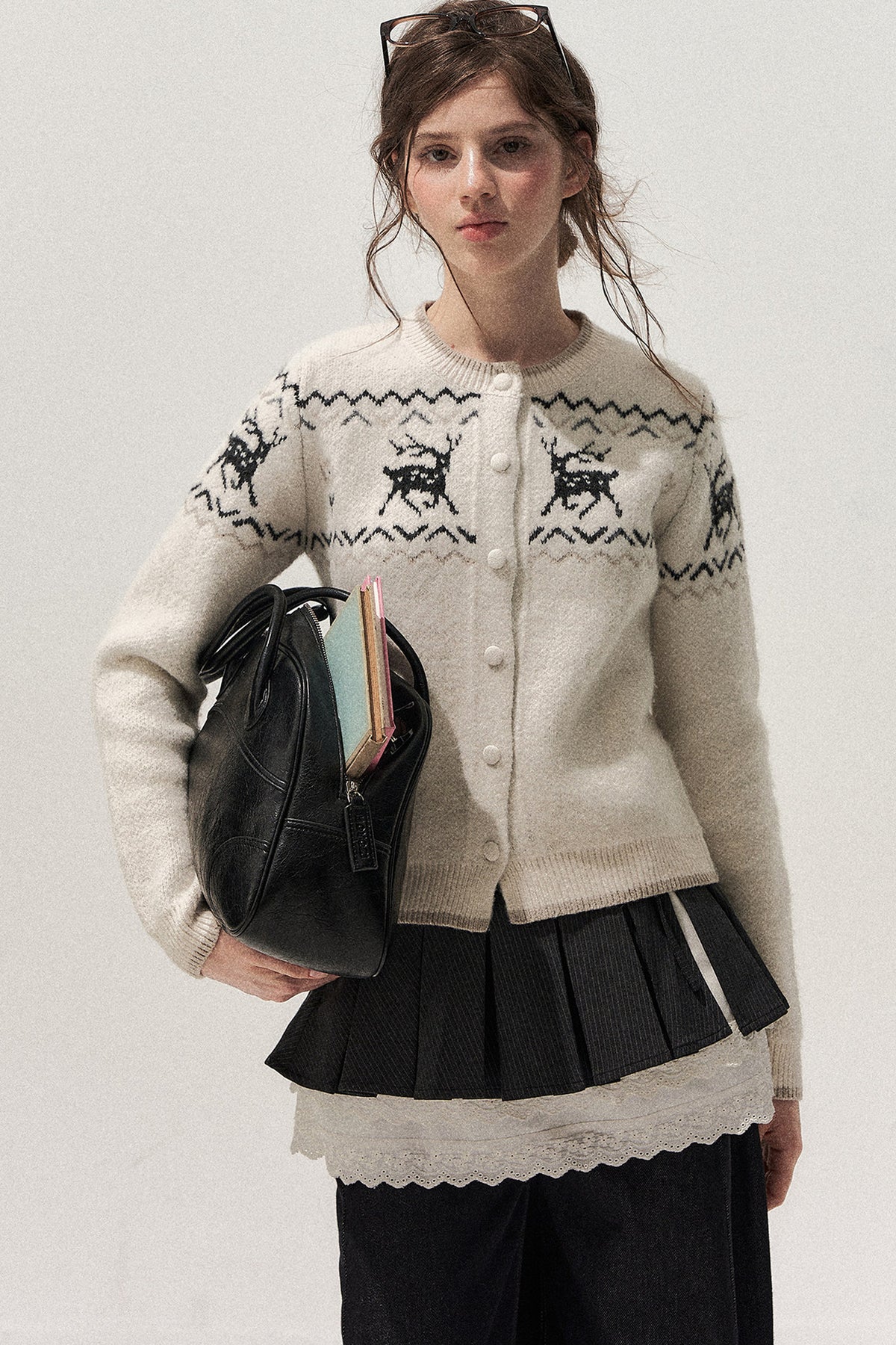 Deer Fair Isle Knit Cardigan
