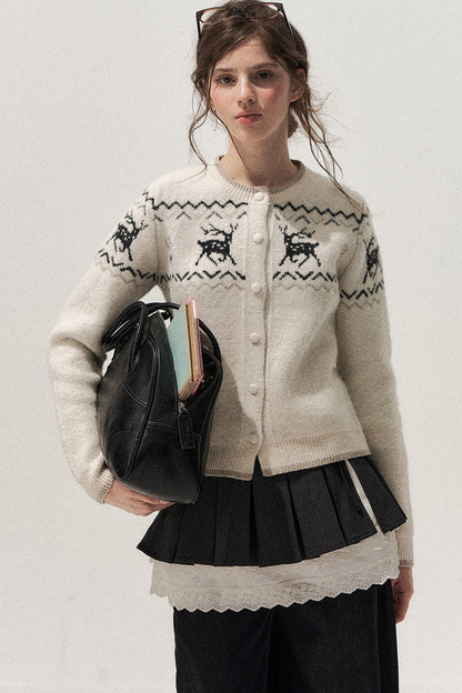 Deer Fair Isle Knit Cardigan