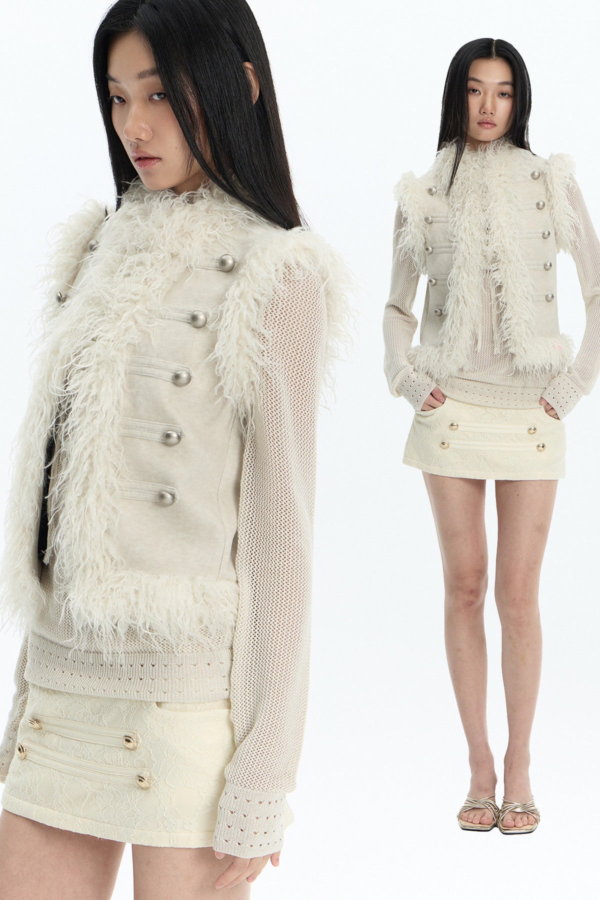 Wool Suede Sleeveless Feather Vest
