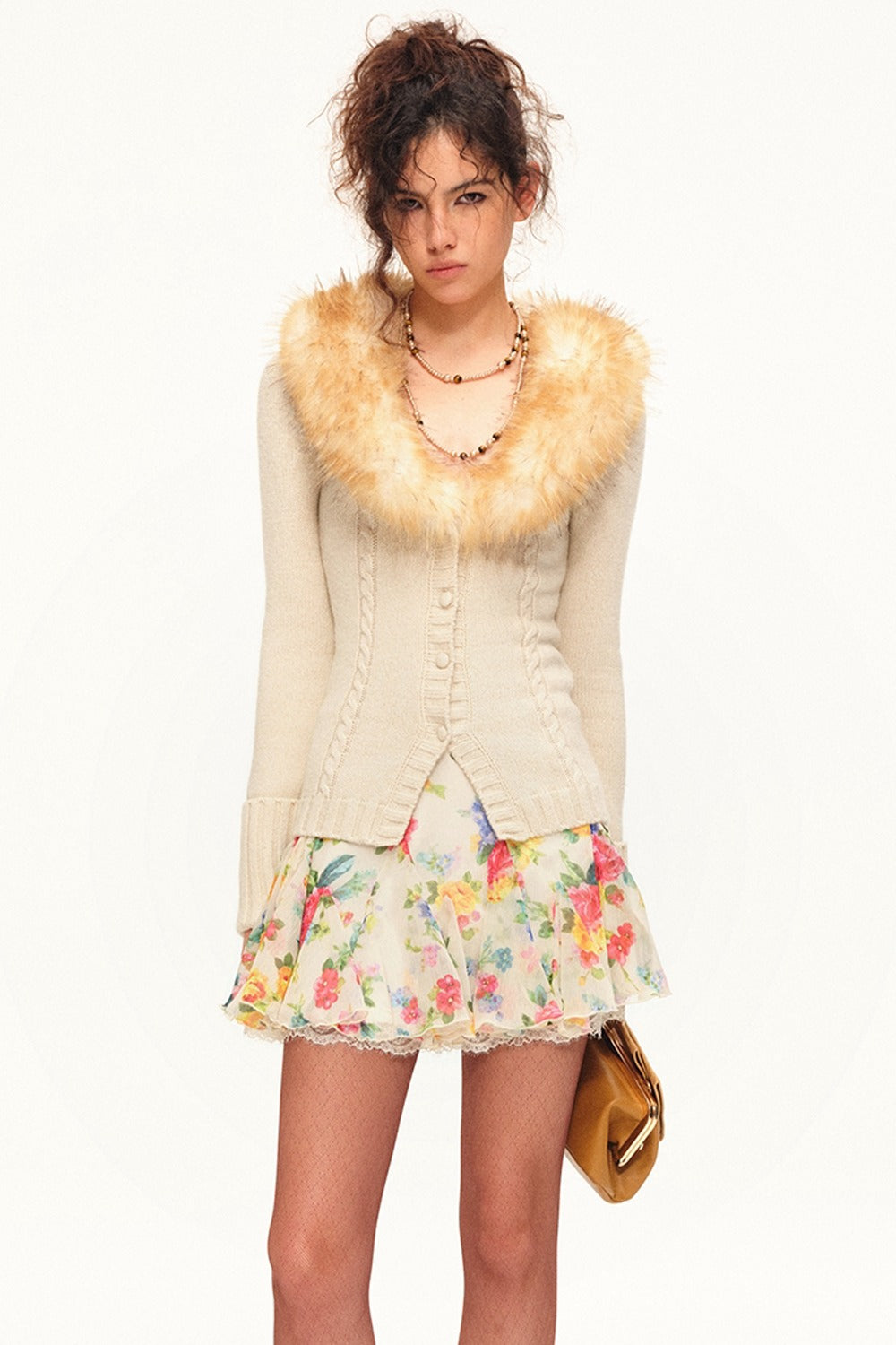 Printed Wool Knit Cardigan and Skirt Set-Up