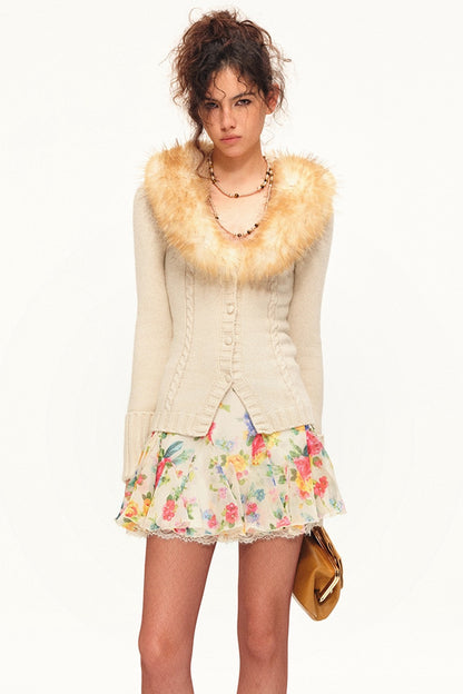 Printed Wool Knit Cardigan and Skirt Set-Up