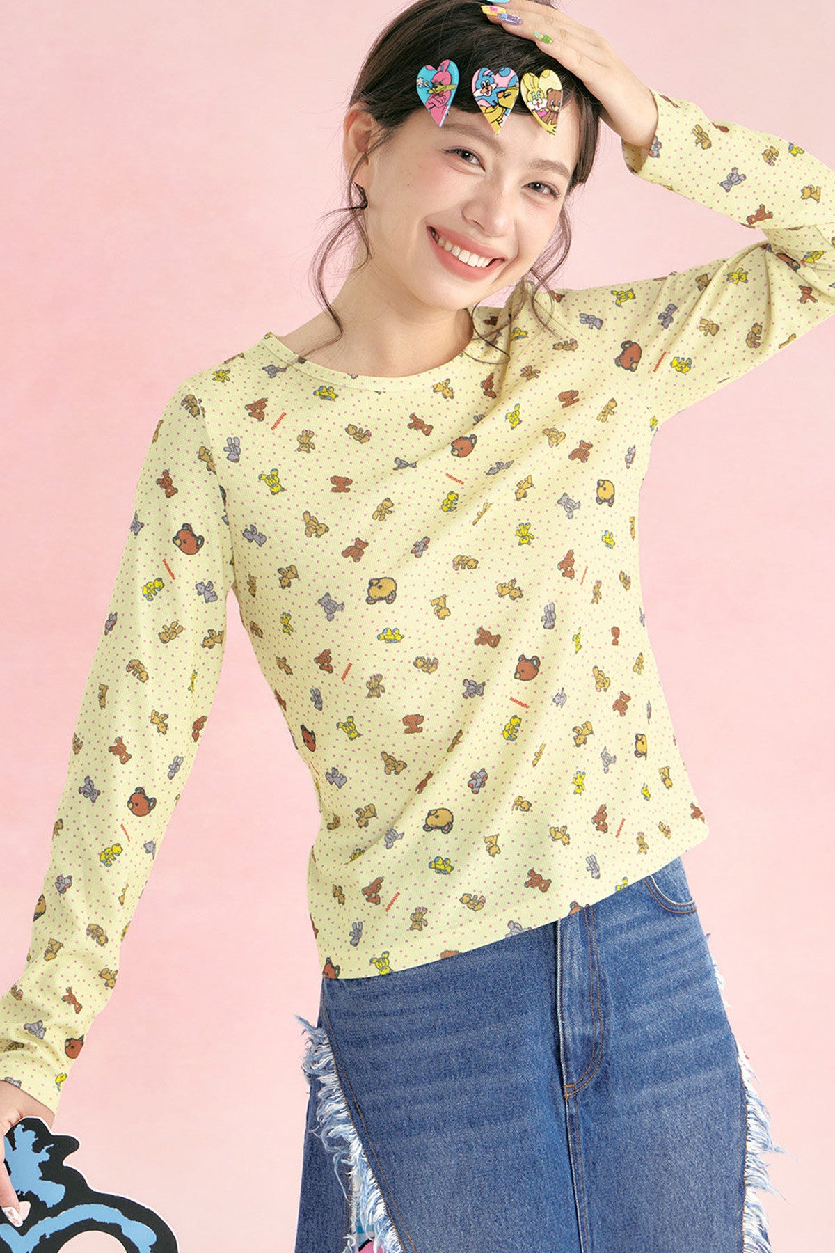 Plaid Bear Print Long Sleeve Top