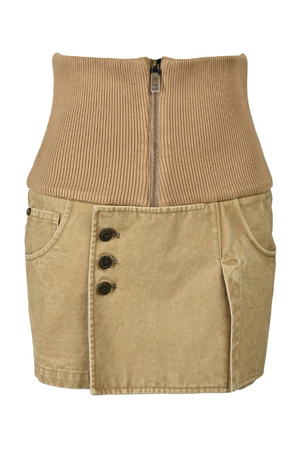 Ribbed Splicing Washed Distressed Skirt