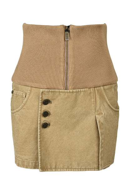 Ribbed Splicing Washed Distressed Skirt