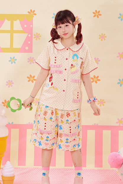 Animal Embroidery Lace Doll Collar Blouse