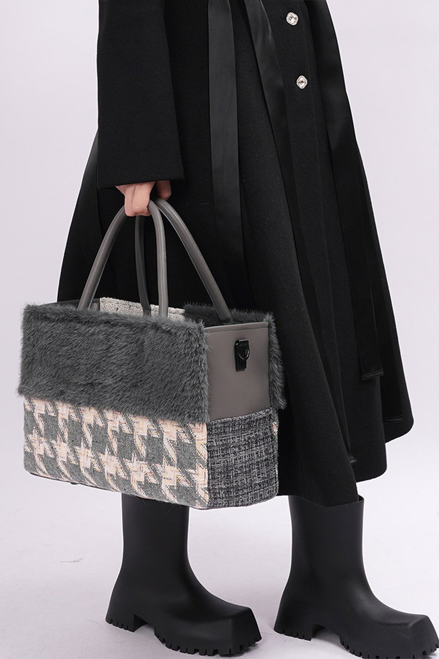 Furry Color-Block Tote Bag
