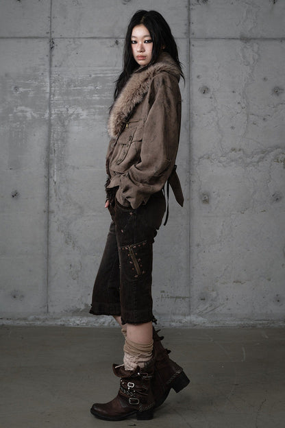 Loose Distressed Plaid Patchwork Jacket