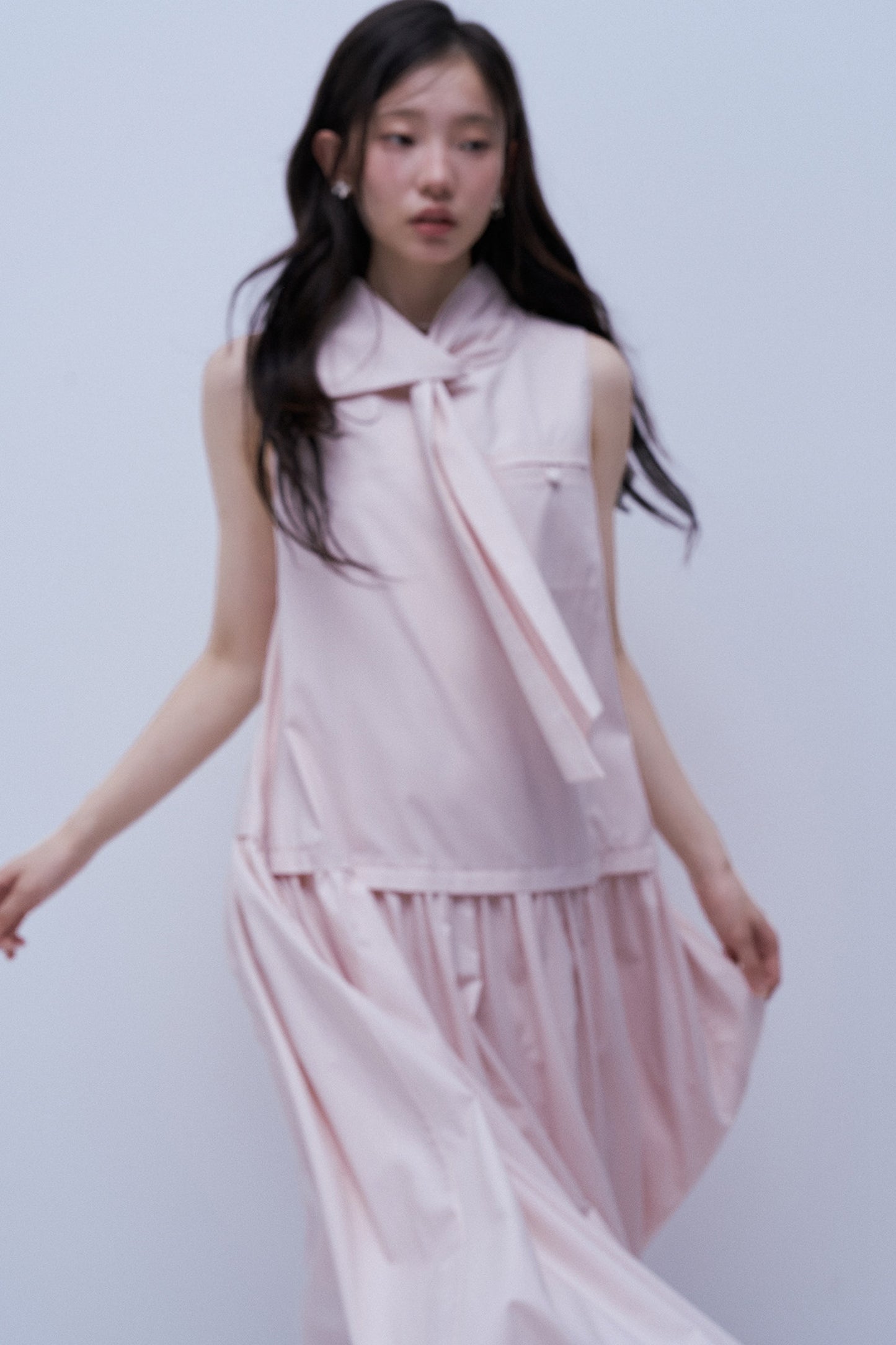 텐셀 스카프 칼라 원피스