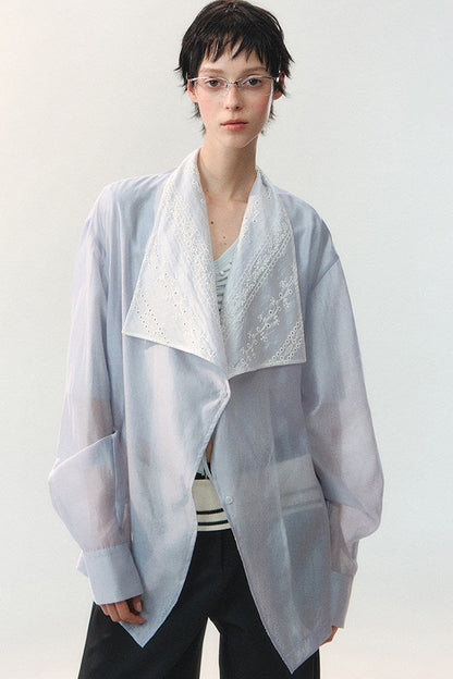 Folded Embroidery Plant Texture Shirt Set